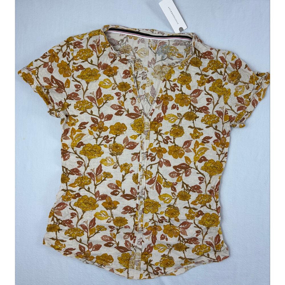 Anthropologie Pilcro Floral Print Spliced V Neckline Top XS NWT
